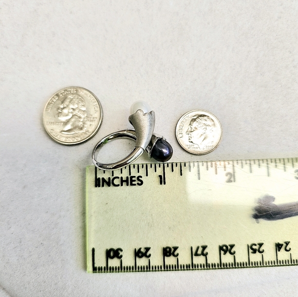 Akoya & Tahitian Pearl 925 Sterling Silver Bypass Ring TARA T&S *RARE - Picture 14 of 15